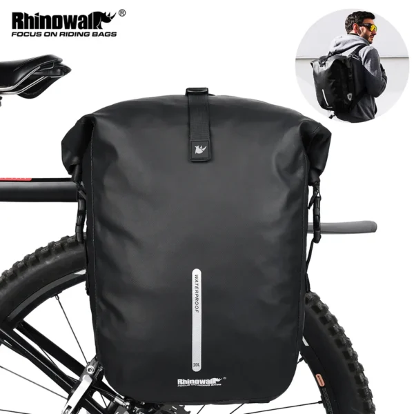 Mochila e mala de bicicleta 20L Preta - RHINOWALK - M9
