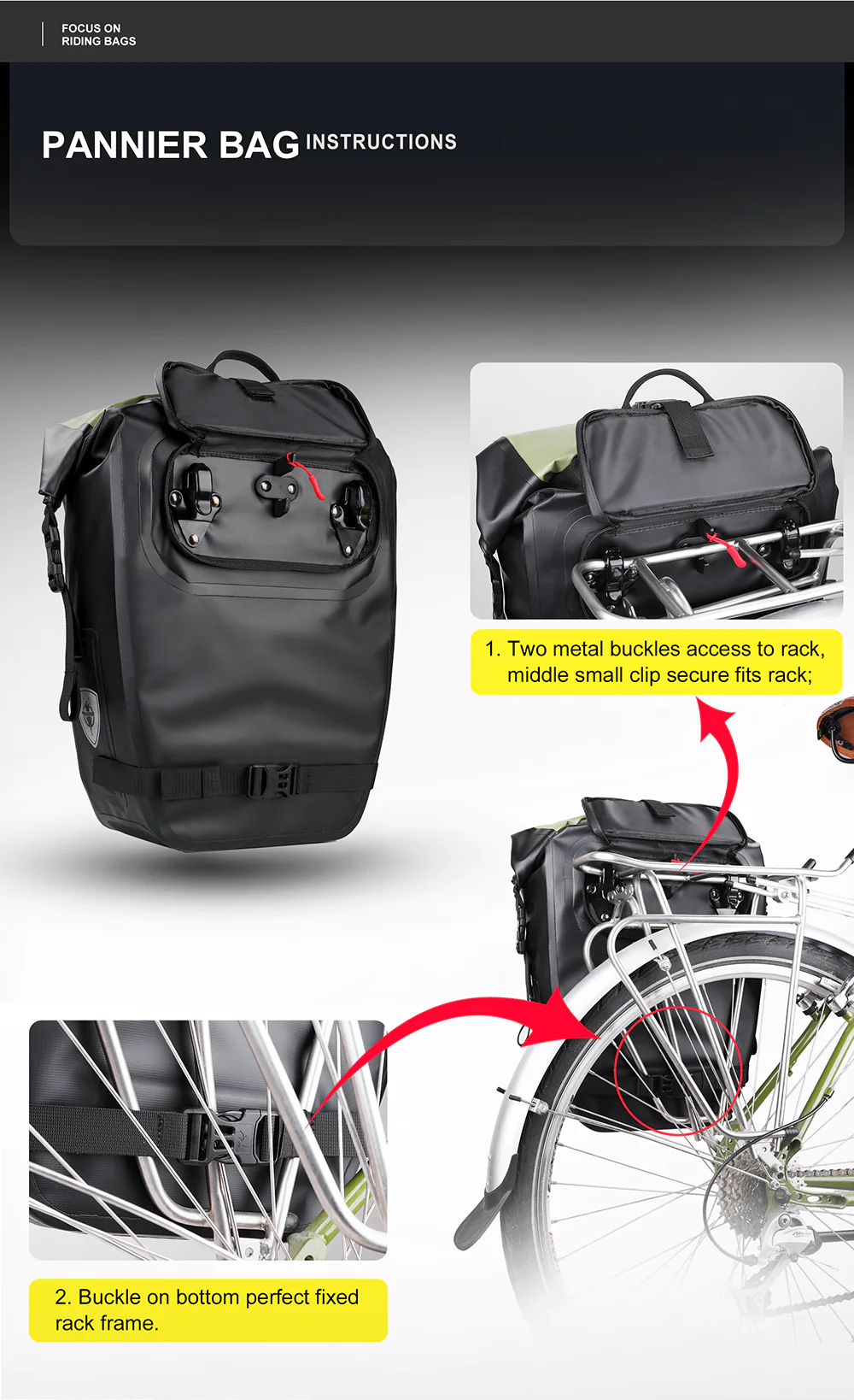 Mochila e mala de bicicleta 27L preta - RHINOWALK - M6