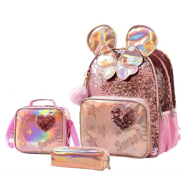 Pack Escolar Minnie 3 peças: Mochila Grande + Lancheira + porta lápis