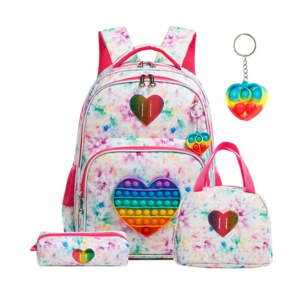 Conjunto Escolar POP coração 3 peças: Mochila + Lancheira + Porta Lápis