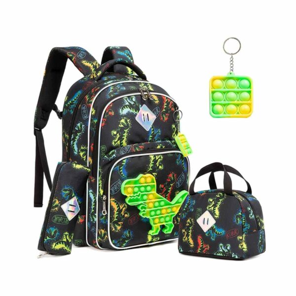 Conjunto Escolar dinossauro 3 peças: Mochila + Lancheira + Porta Lápis