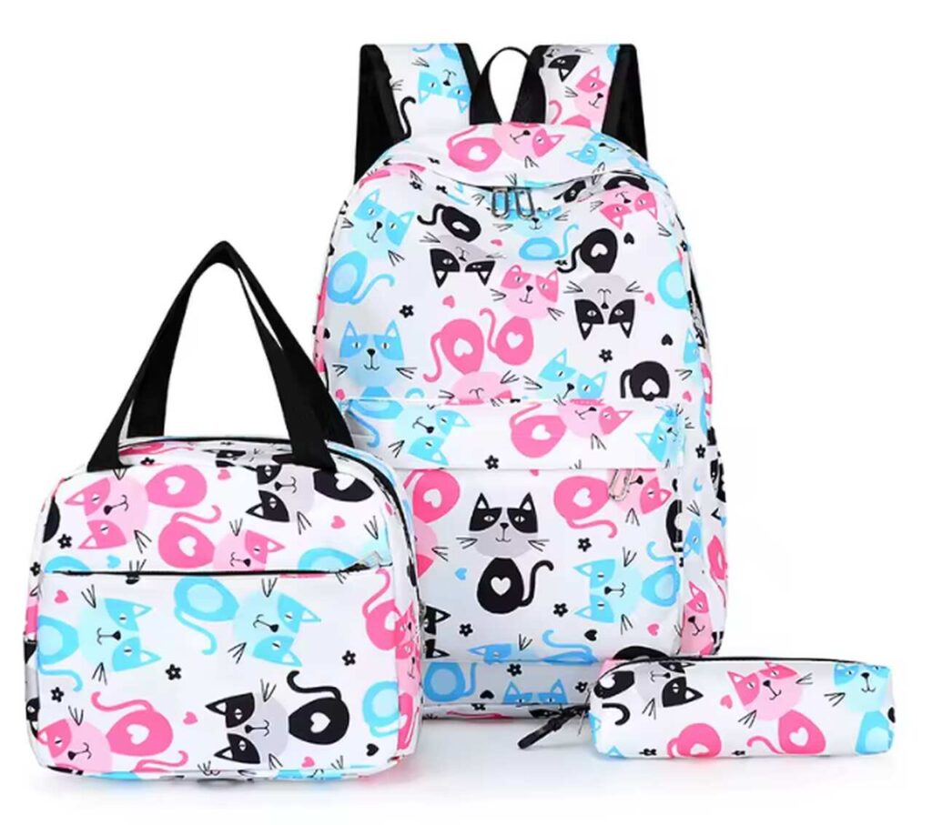 Mochila Rosa, Azul Gatos