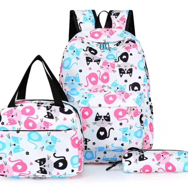Mochila Rosa, Azul Gatos